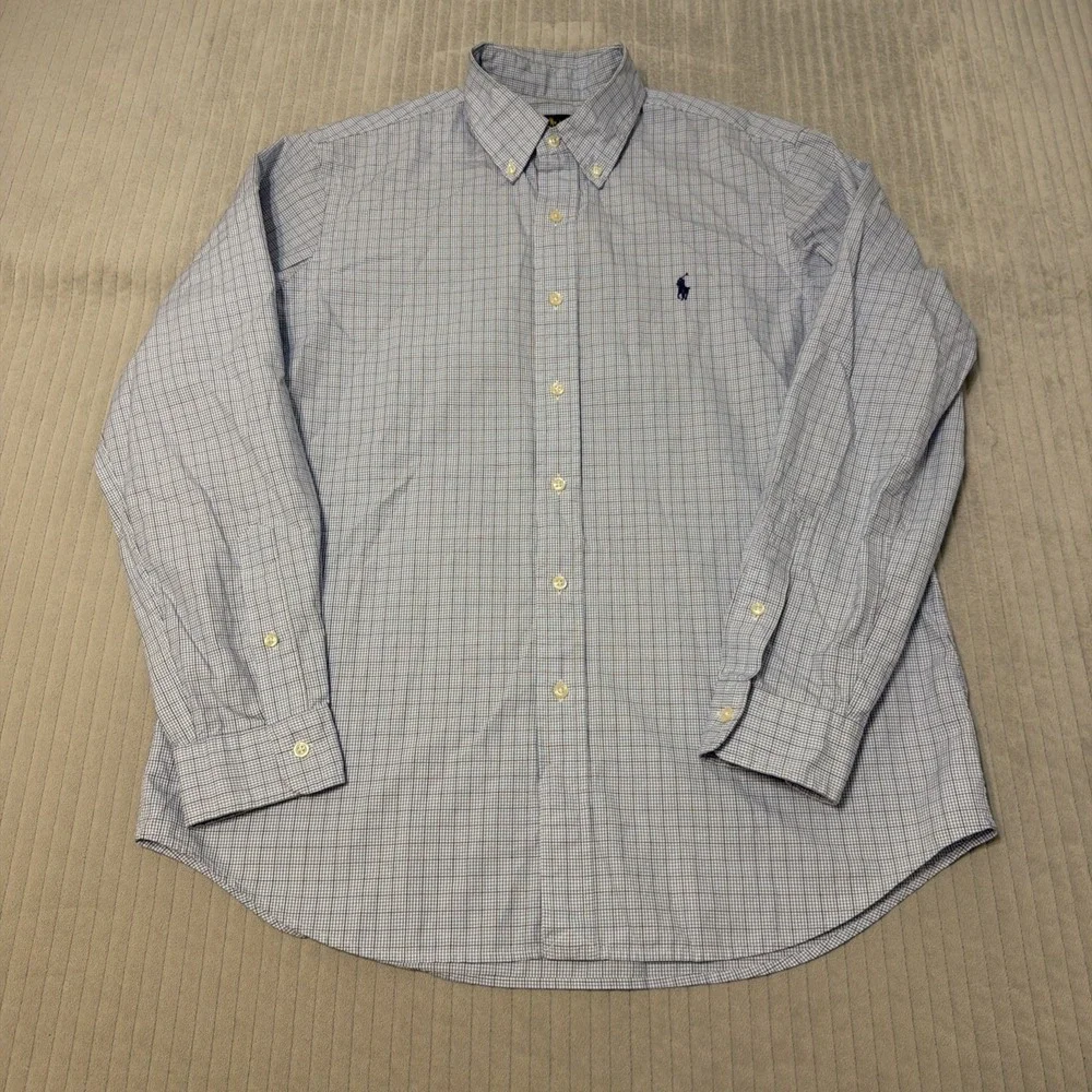 Ralph Lauren Long Sleeve Button Down Men's Shirt Classic Fit Large Blue Check